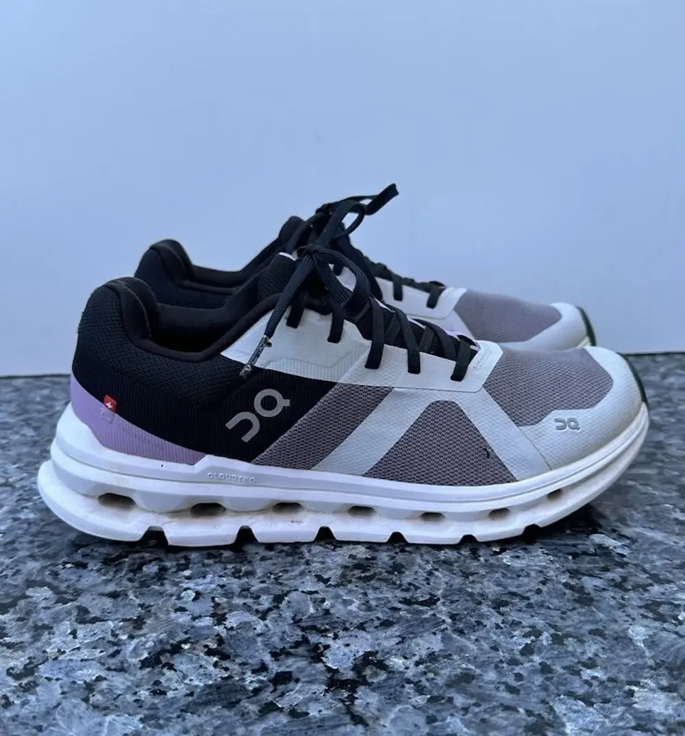 On Running Cloudrunner White Heron Shoes Women's US 8.5 Grey Lavender Athletic